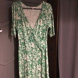 CAbi Green Jungle Faux Wrap Dress